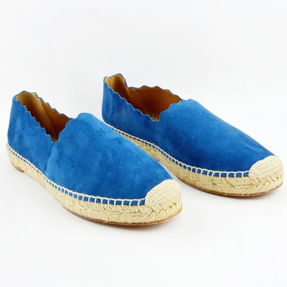 Chloe Shoes - Chloe Blue Scalloped Suede Espadrille Flats Sz 37